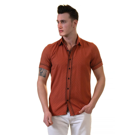 Picture of a Premium Men's Short Sleeve Button Up Shirt in Red front view