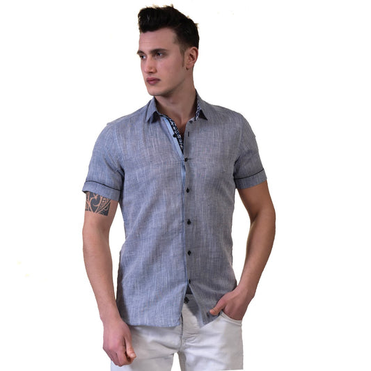 Picture of a Premium Men's Short Sleeve Button Up Shirt in Dark Grey front view