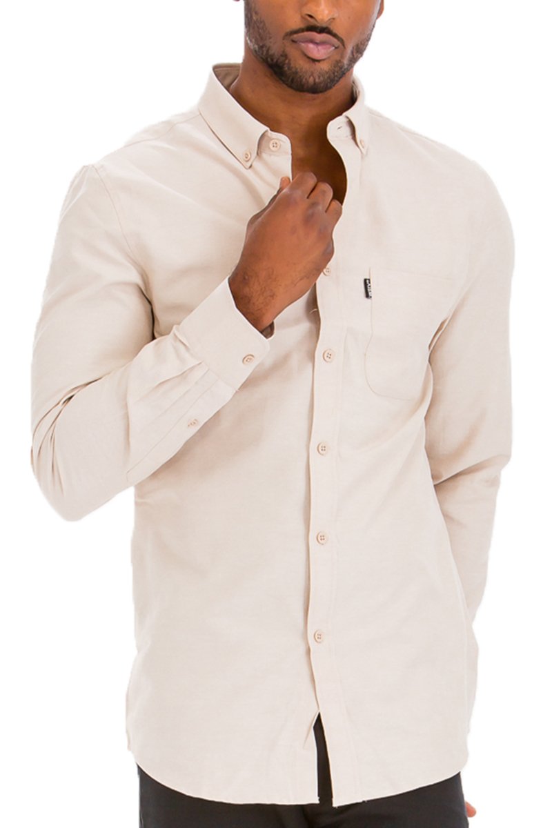 Men's Cream Button Up Dress Shirt L Men's Cream Button Up Dress Shirt L