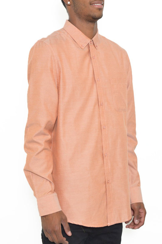 Picture of a Men's Peach Long Sleeve Button Down Shirt