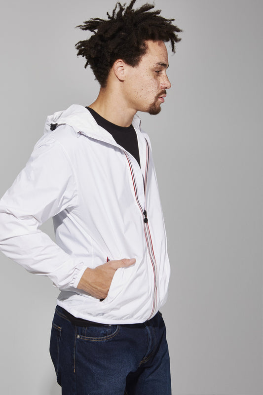 Picture of a Men's Full Zip White Waterproof Rain Jacket side view