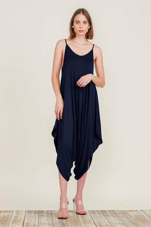 Picture of a Women's Plain Baggy Jumpsuit dark blue front view