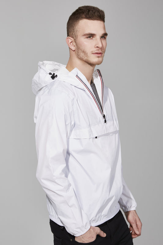 Picture of a Men's Quarter Zip White Waterproof Rain Jacket side view