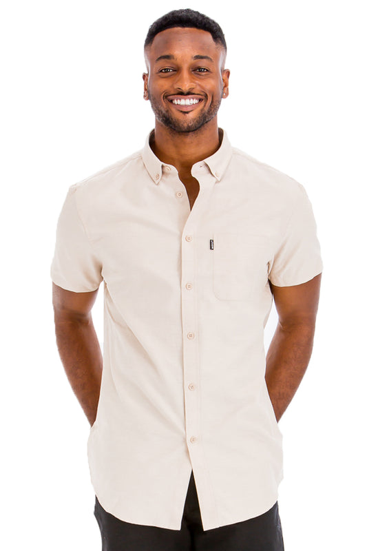 Cream White Button Down Short Sleeve Shirt front