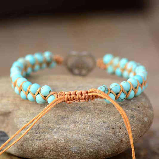 Love Nature Beaded Bracelet over a rock back view turquoise