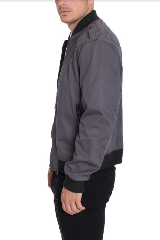 Picture of a Men's Vinyl Grey Bomber Jacket side