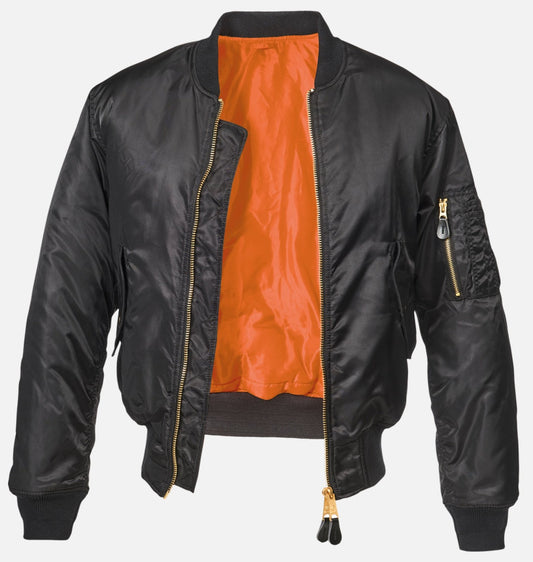 Picture of a Men's MA1 Nylon Bomber Jacket black interior orange