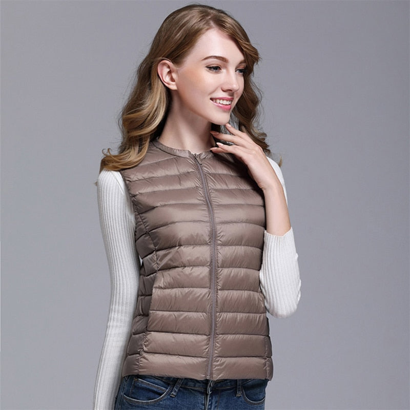Picture of a Plain Women's Sleeveless Puffer Vest tan