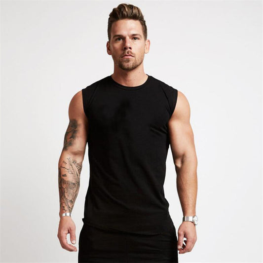 Men's Sleeveless Athletic Tank Top O-Neck Shirt blak