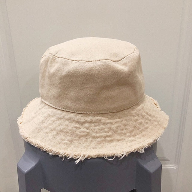 Picture of a Plain Frayed Brim Bucket Hat tan