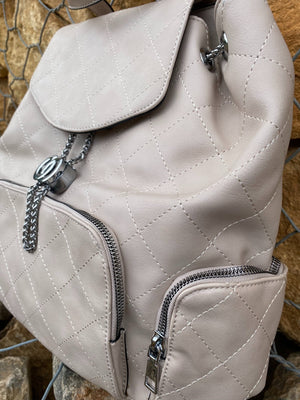 Cream Vegan Leather Backpack side view product only close up