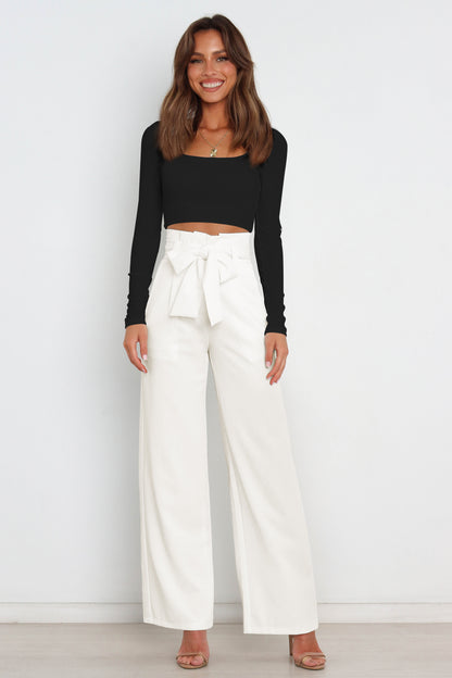 Tie Front Wide Leg Women's Pants white