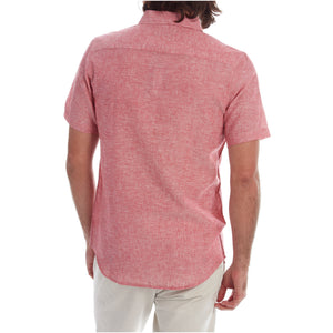 Men's Red Button Up Cotton Short Sleeve Shirt back view