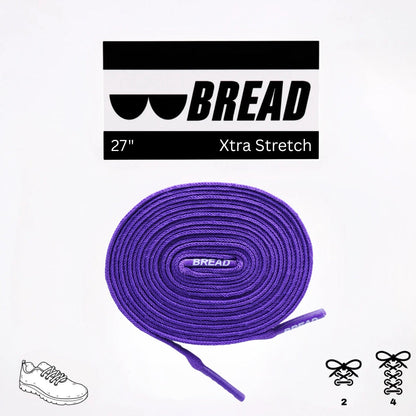Purple shoelace with 'BREAD' branding on a white background