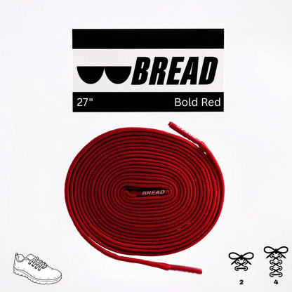Red shoelace with 'BREAD' branding on a white background