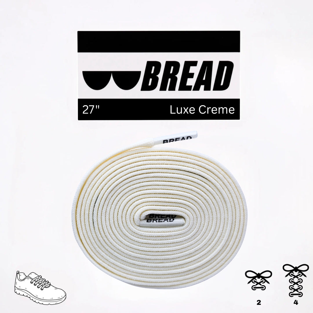 White shoelace with 'BREAD' branding on a white background