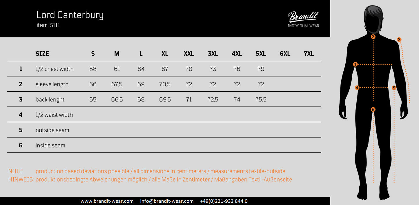 Brandit Harrington Black Jacket size chart