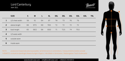 Brandit Harrington Black Jacket size chart