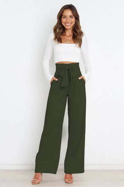 Tie Front Wide Leg Women's Pants green