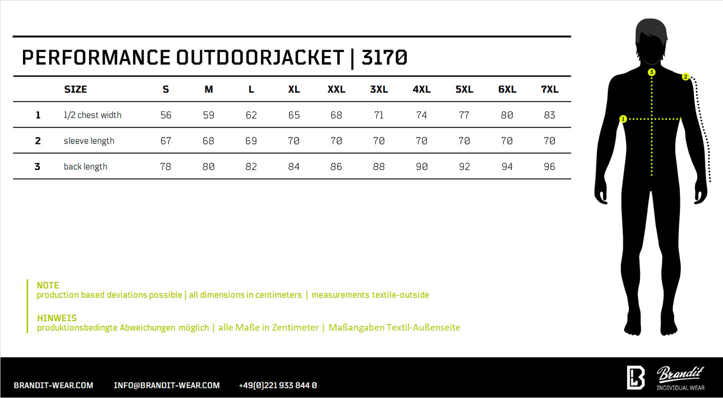 Brandit Commando TAC Jacket size chart