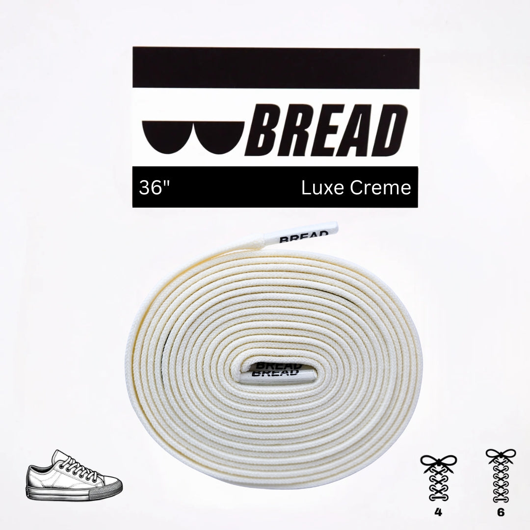 Bread 36-inch Luxe Creme shoelace on a white background with brand logo.