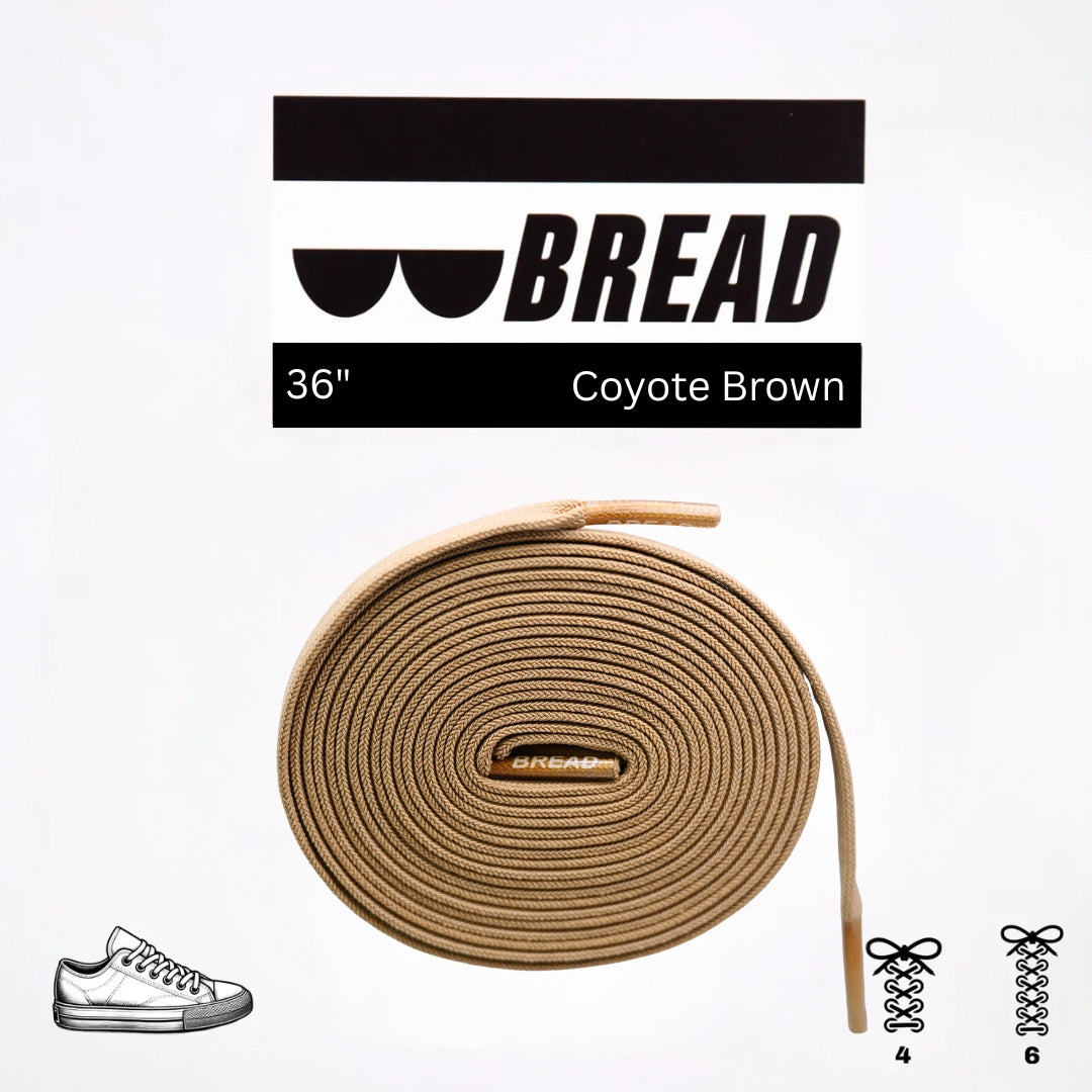 Coyote brown shoelace with 'BREAD' branding on a white background
