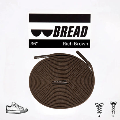 Brown shoelace with 'BREAD' branding on a white background