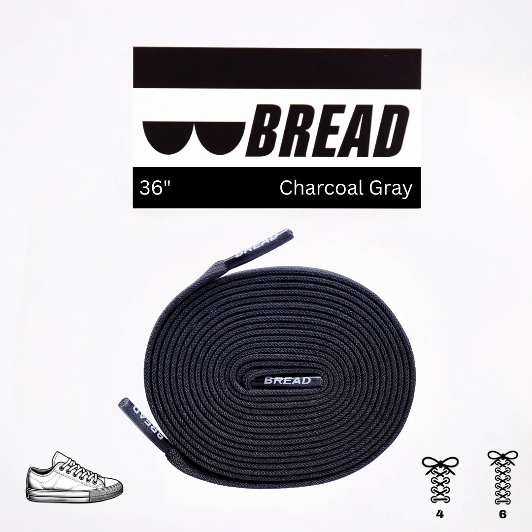 Bread brand shoelace in charcoal gray on a white background