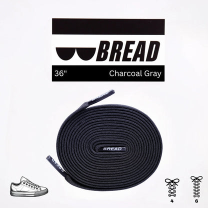Bread brand shoelace in charcoal gray on a white background