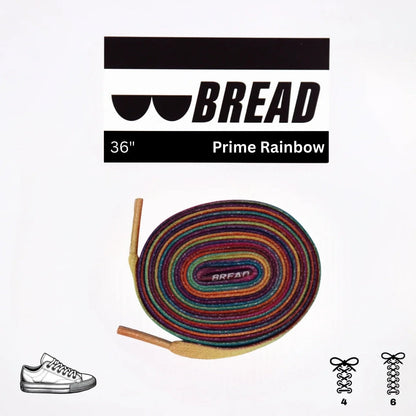 Colorful shoelace with 'BREAD' branding on a white background