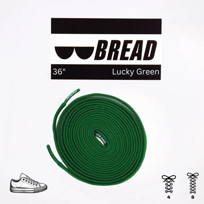 Green shoelace with 'BREAD' branding on a white background