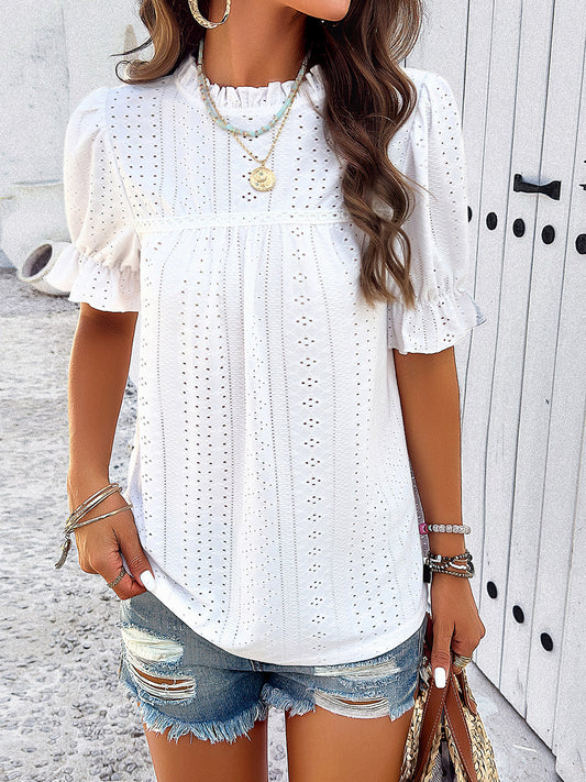 Mock Neck Flounce Sleeve Blouse white