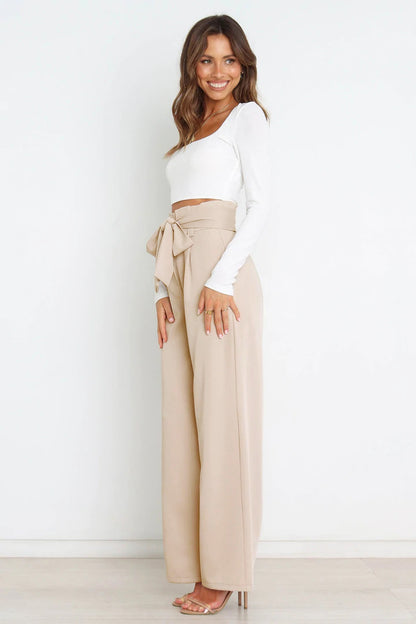 Tie Front Wide Leg Women's Pants khaki