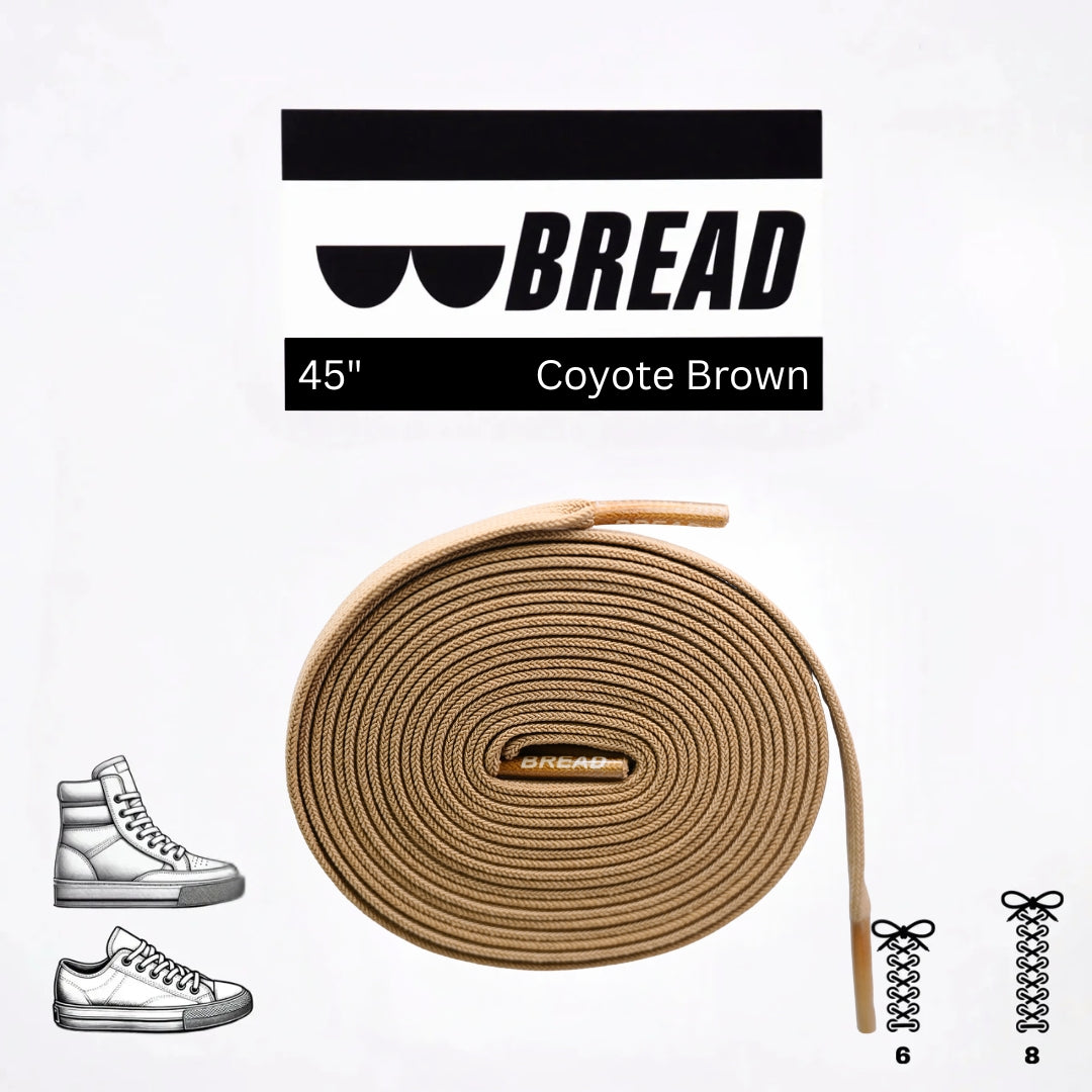 Coyote brown shoelace with 'BREAD' branding on a white background