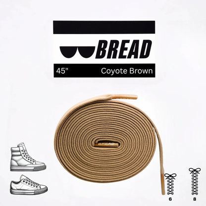 Coyote brown shoelace with 'BREAD' branding on a white background