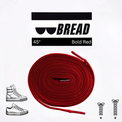 Red shoelace with 'BREAD' branding on a white background