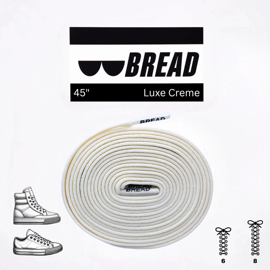 Bread shoelace packaging with shoelace, branding, and product details on a white background