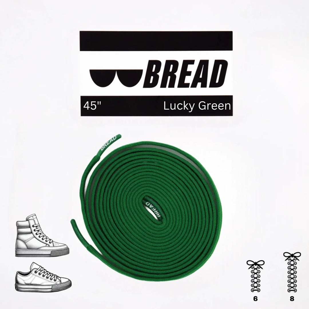 Green shoelace with 'BREAD' branding on a white background