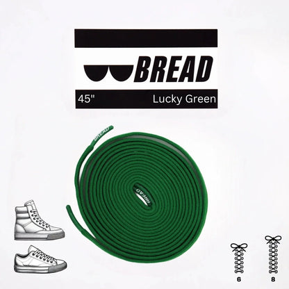 Green shoelace with 'BREAD' branding on a white background