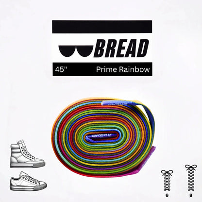 Colorful shoelace with 'BREAD' branding on a white background