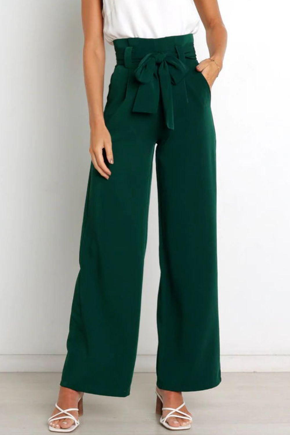 Tie Front Wide Leg Women's Pants green