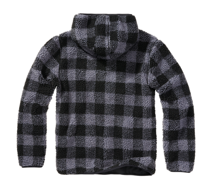 Brandit Hooded Fleece Quarter Zip Pullover black and grey check back