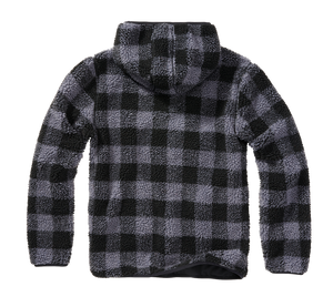 Brandit Hooded Fleece Quarter Zip Pullover black and grey check back
