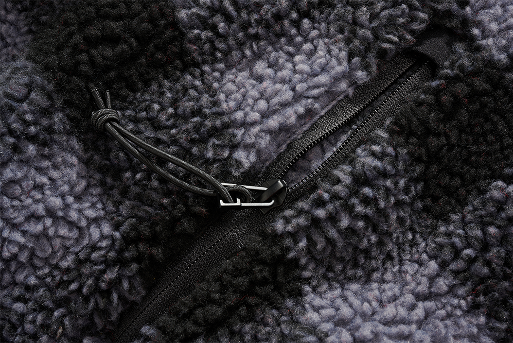 Brandit Hooded Fleece Quarter Zip Pullover black and grey material and zipper close up