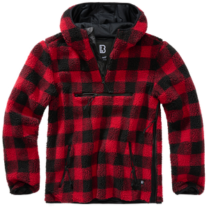 Brandit Hooded Fleece Quarter Zip Pullover black and red