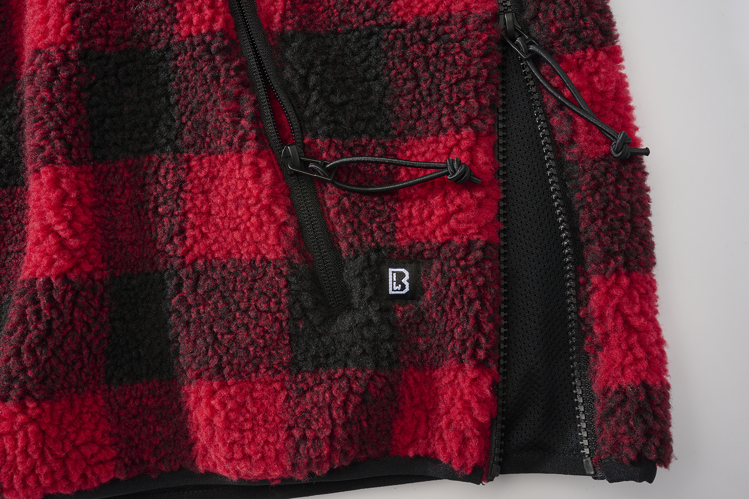 Brandit Hooded Fleece Quarter Zip Pullover black and red close up