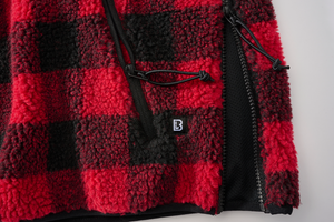 Brandit Hooded Fleece Quarter Zip Pullover black and red close up