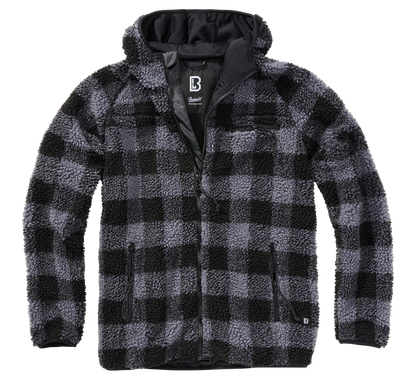 Brandit Hooded Fleece Full Zip Jacket grey checkers