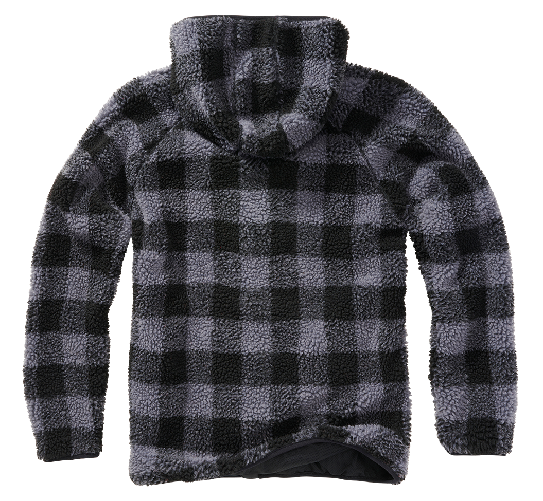 Brandit Hooded Fleece Full Zip Jacket grey checkers back