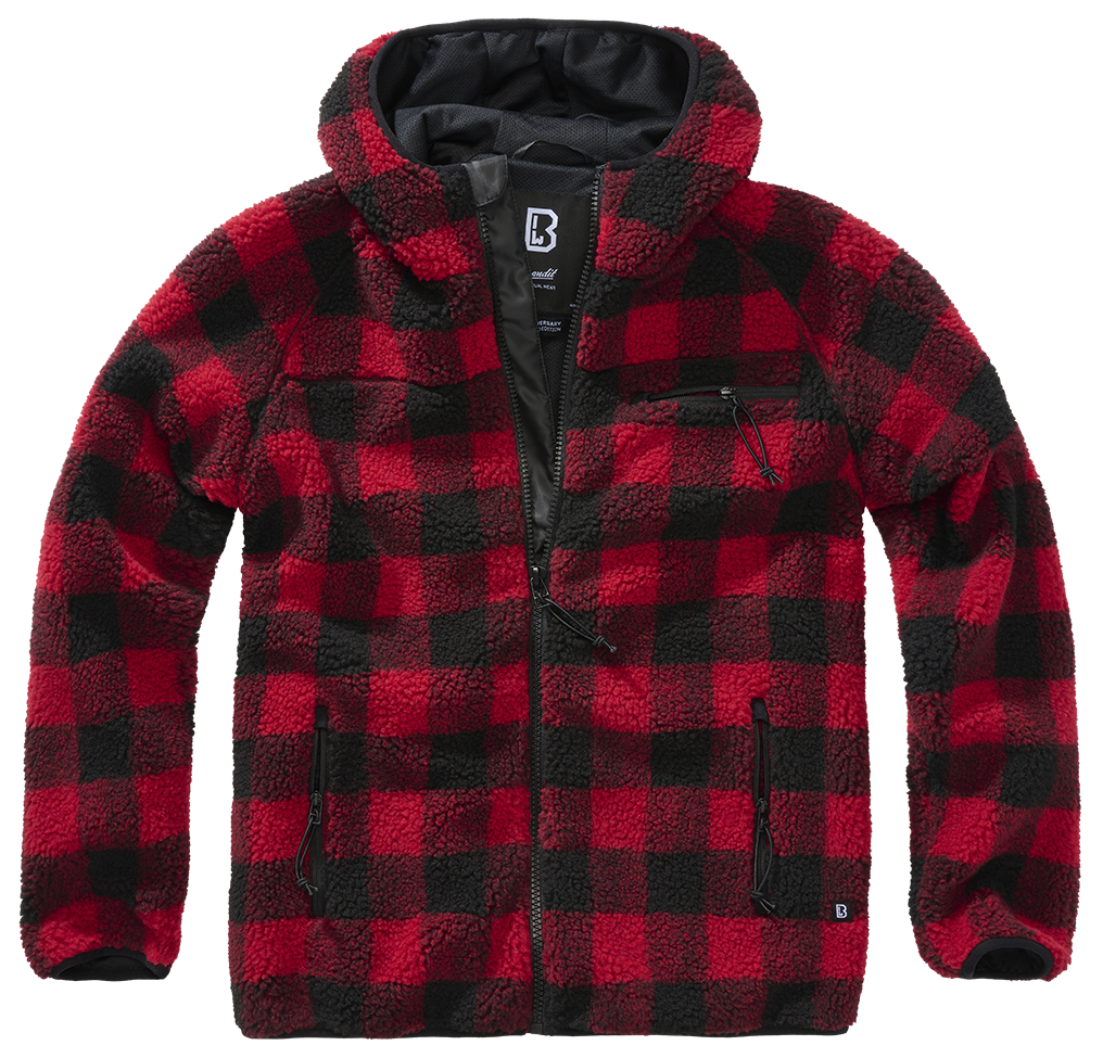 Brandit Hooded Fleece Full Zip Jacket close up red check